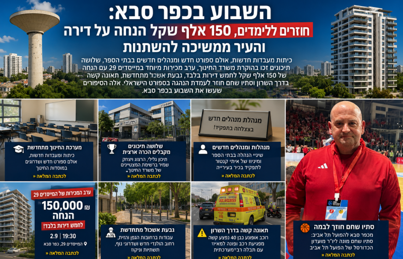 השבוע בכפר סבא: חוזרים ללימודים, 150 אלף שקל הנחה על דירה – והעיר ממשיכה להשתנות