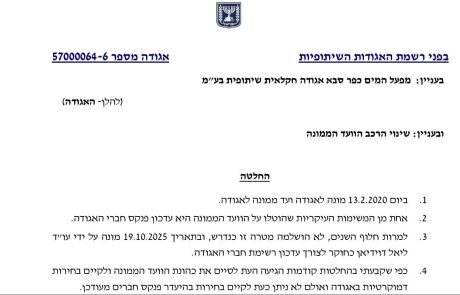 אחרי שש שנים של “טחינת מים”: רשמת האגודות מחליפה את הוועד במפעל המים כפר סבא